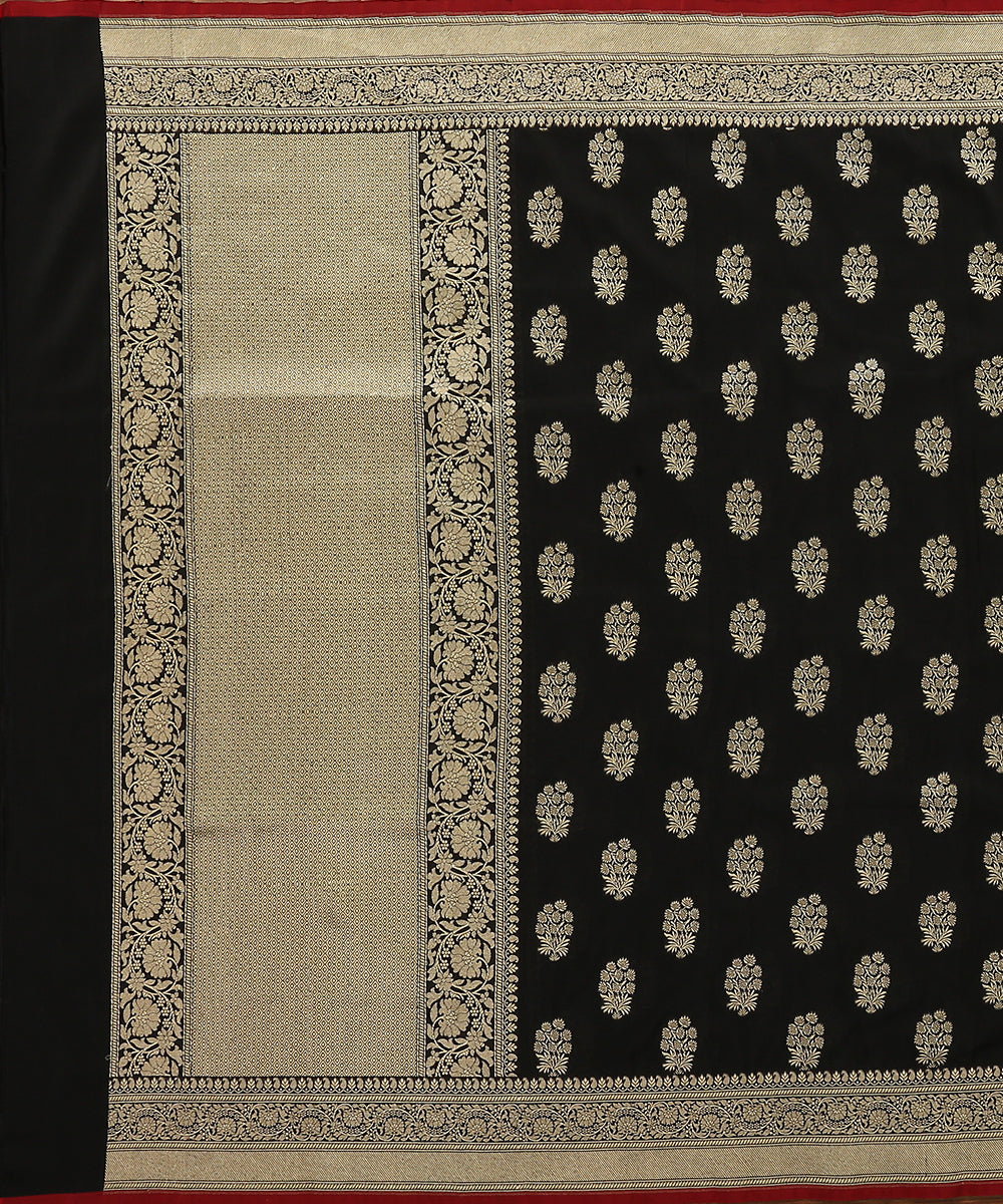 Black_Handloom_Cotton_Silk_Banarasi_Dupatta_with_Booti_Design_WeaverStory_02