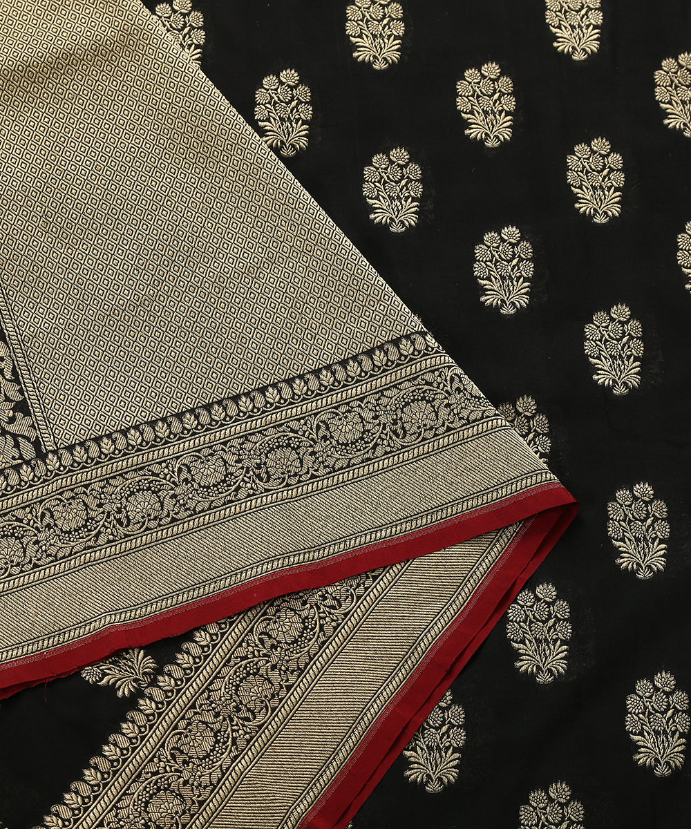 Black_Handloom_Cotton_Silk_Banarasi_Dupatta_with_Booti_Design_WeaverStory_01