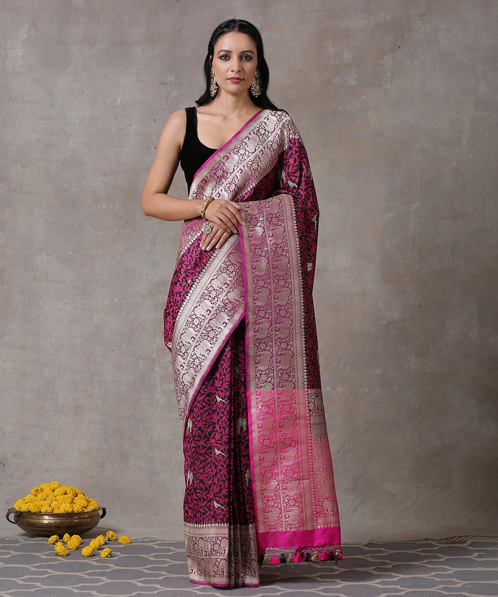 Dark Pink Coloured Pure Linen Cotton with Copper Weaving Women Designe –  Royskart