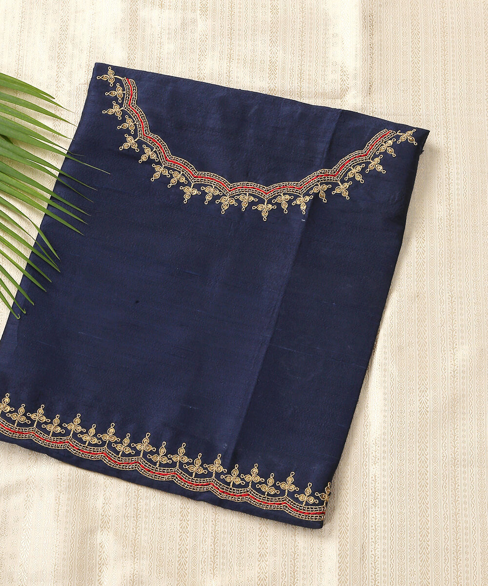 Blue_Raw_Silk_Blouse_Fabric_with_Scalloped_Zardozi_and_Dori_Work_WeaverStory_01