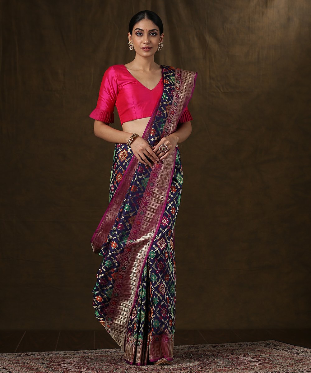 Blue_Handloom_Banarasi_Patola_Saree_With_Purple_Border_WeaverStory_02