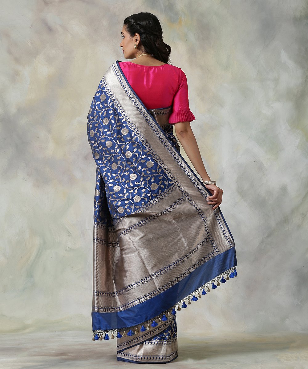 Blue_Handloom_Pure_Katan_Silk_Banarasi_Saree_with_Floral_Jaal_WeaverStory_03