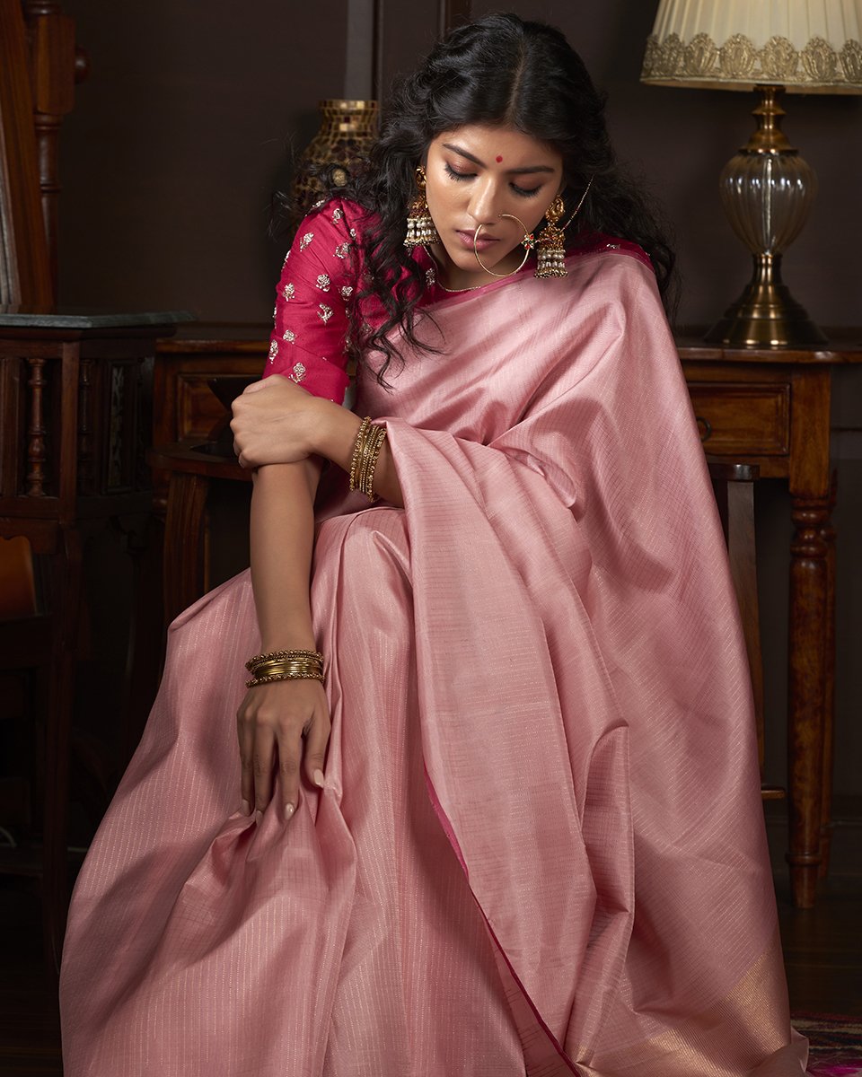 Blush_Pink_Handloom_Kanjivaram_Silk_Saree_With_Gold_Zari_Stripes_WeaverStory_01