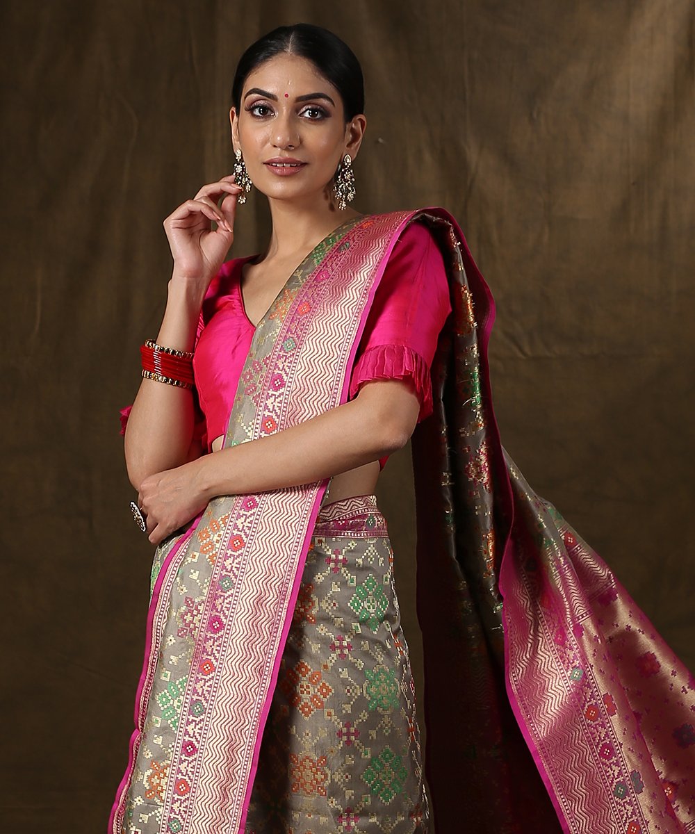 Brown_Handloom_Banarasi_Patola_Saree_With_Purple_Border_WeaverStory_01