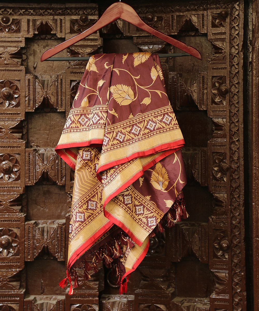 Brown_Handloom_Cutwork_Jamdani_Pure_Katan_Silk_Banarasi_Dupatta_WeaverStory_01