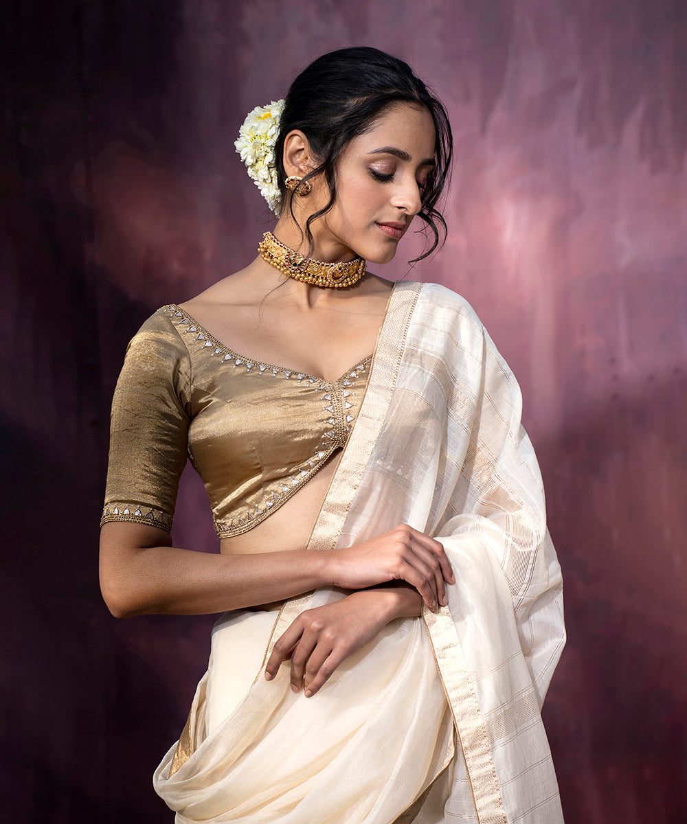 Hand_Embroidered_Golden_Tissue_Silk_Blouse_With_Gota_Patti_WeaverStory_01