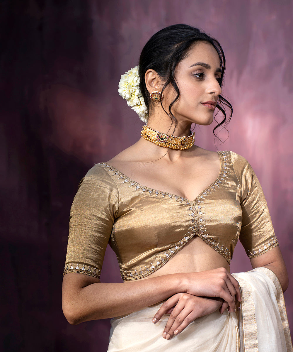 Hand_Embroidered_Golden_Tissue_Silk_Blouse_With_Gota_Patti_WeaverStory_02