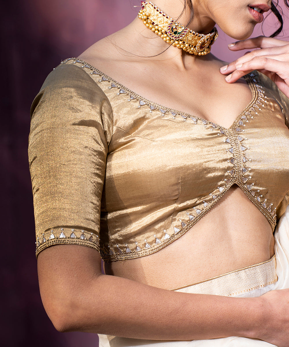 Hand_Embroidered_Golden_Tissue_Silk_Blouse_With_Gota_Patti_WeaverStory_04