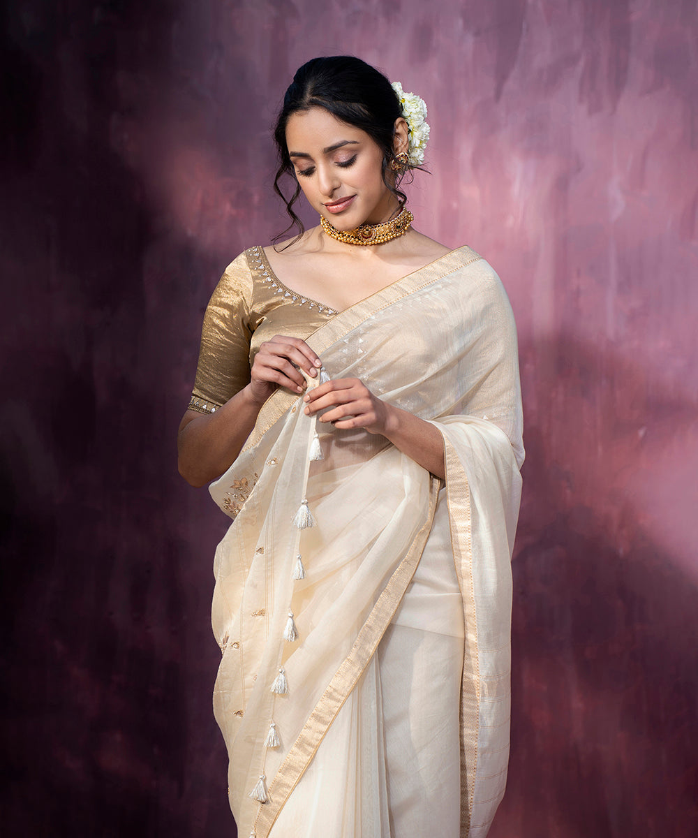 Off white 2025 and gold saree