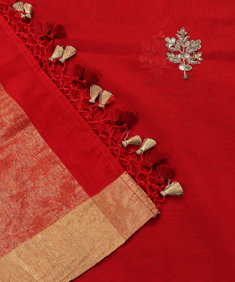 Red_Handloom_Chanderi_Silk_Dupatta_with_hand_embroidered_Zardozi_Booti_WeaverStory_04