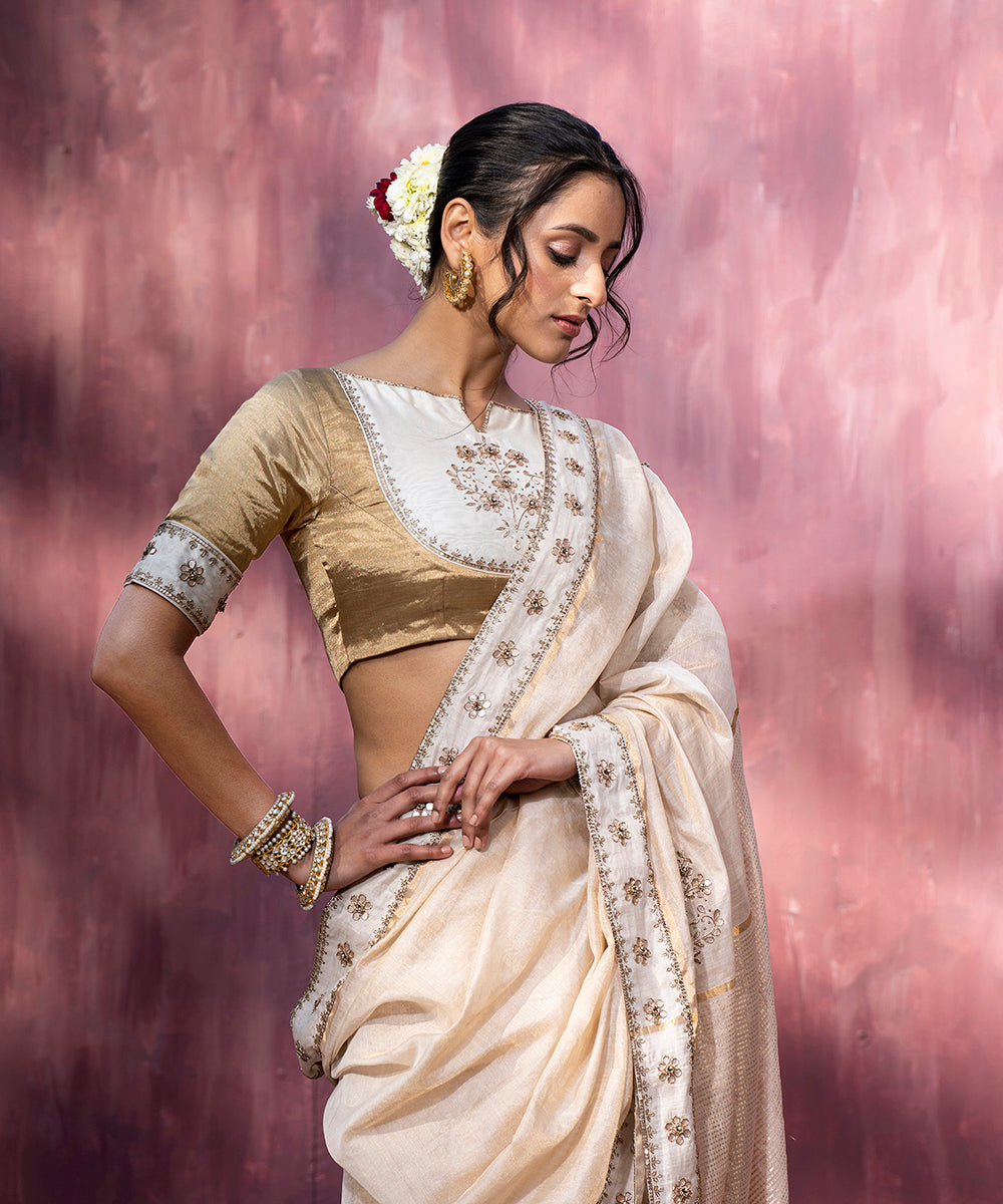 Golden_Hand_Embroidered_Tissue_And_Chanderi_Silk_Blouse_With_Gota_Patti_WeaverStory_01