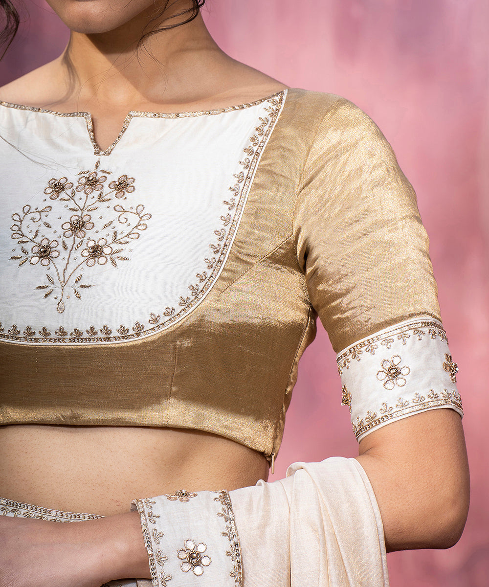 Golden_Hand_Embroidered_Tissue_And_Chanderi_Silk_Blouse_With_Gota_Patti_WeaverStory_04