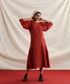 Cribbage-_Red_Handloom_Pure_Chanderi_Silk_Handblock_Printed_Dress_With_Gathered_Sleeve_WeaverStory_02