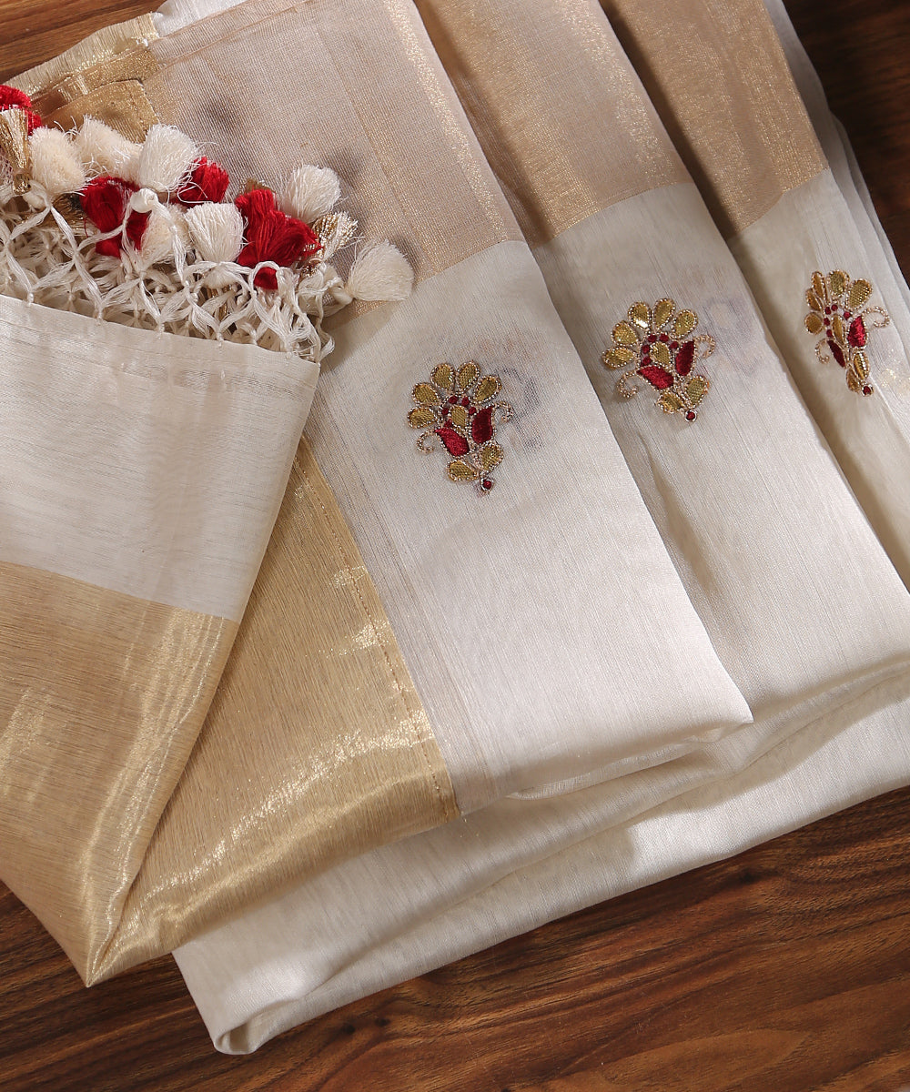 Hand_embroidered_White_Zardozi_Chanderi_Silk_Dupatta_with_Gold_Border_WeaverStory_01
