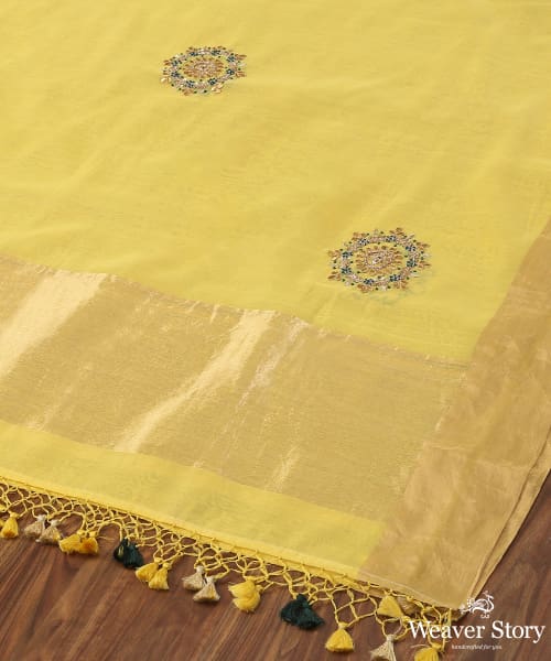 Yellow_Hand_embroidered_Chanderi_Silk_Dupatta_with_Zardozi_Booti_WeaverStory_03