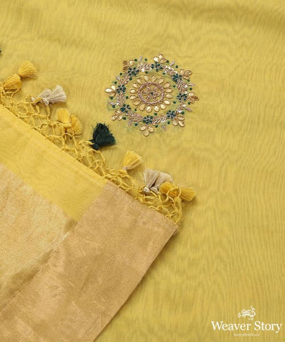 Yellow_Hand_embroidered_Chanderi_Silk_Dupatta_with_Zardozi_Booti_WeaverStory_04