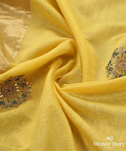 Yellow_Hand_embroidered_Chanderi_Silk_Dupatta_with_Zardozi_Booti_WeaverStory_05