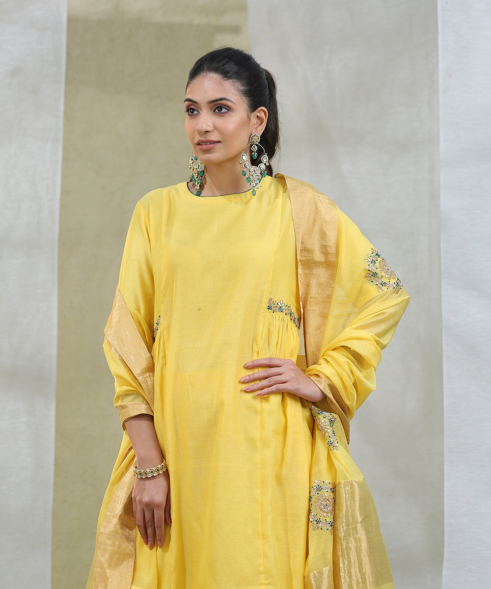Yellow_Handloom_Chanderi_Silk_Fully_Stitched_Suit_Set_With_Sheer_Dupatta_WeaverStory_02