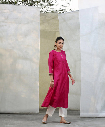 Handloom_Pink_Chanderi_Kurta_with_White_Pants_and_Embroidered_Dupatta_WeaverStory_04