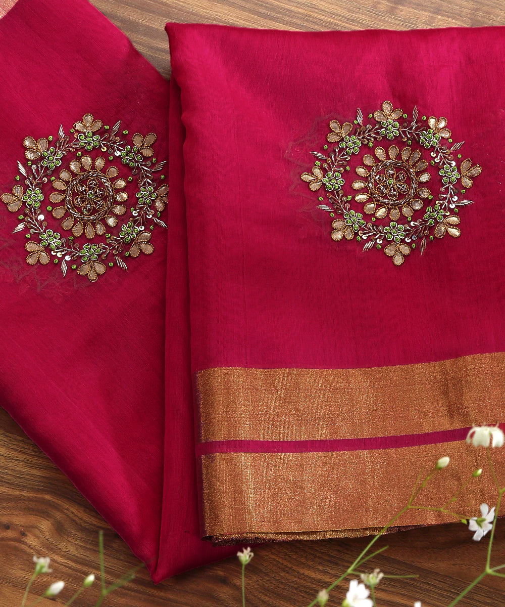 Handloom_Pink_Chanderi_Kurta_with_White_Pants_and_Embroidered_Dupatta_WeaverStory_08