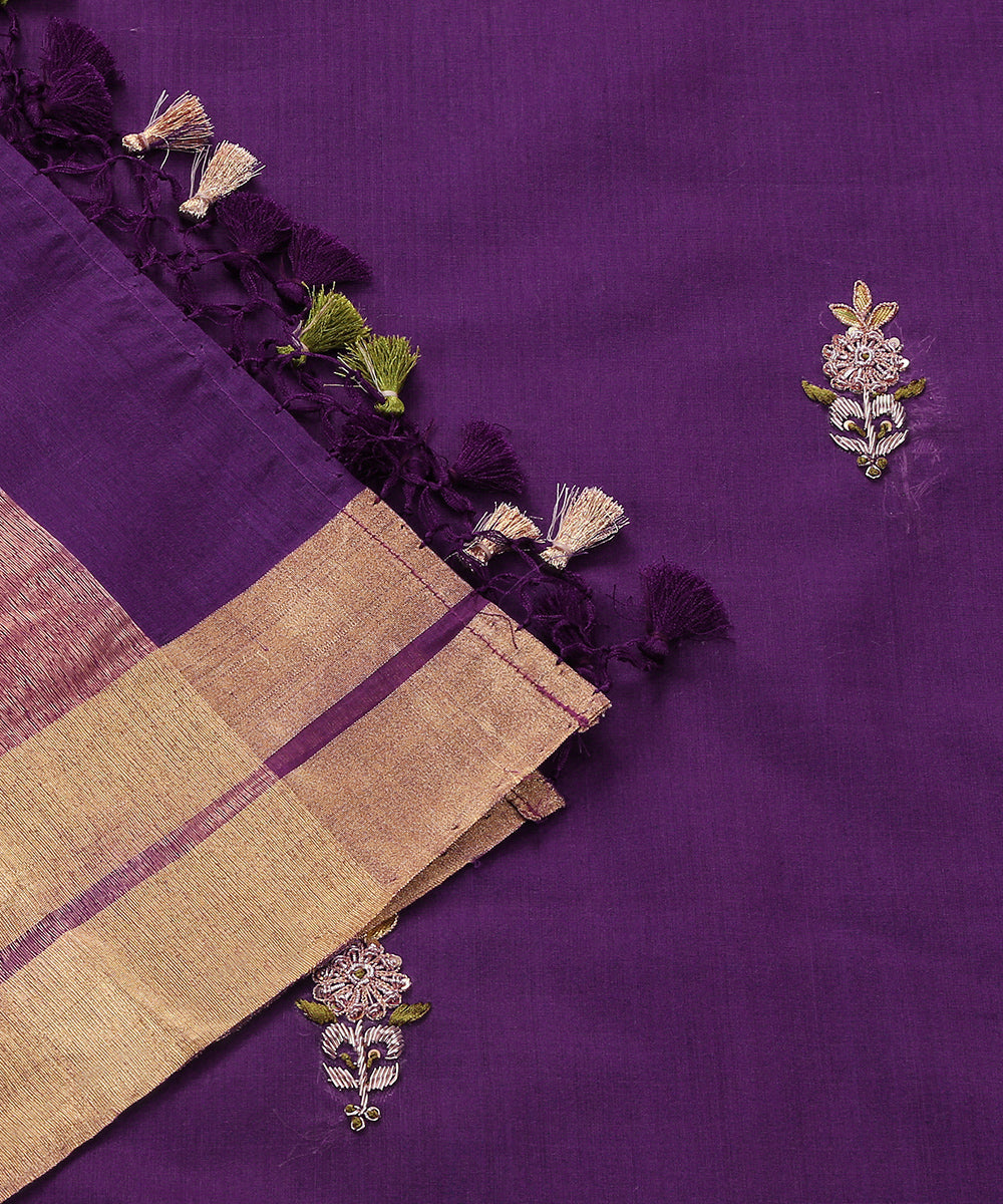 Purple_Hand_embroidered_Chanderi_Silk_Dupatta_with_alluring_Zardozi_Booti_WeaverStory_04