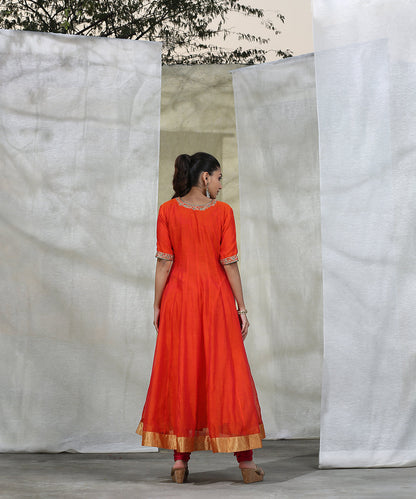 Orange_Handloom_Anarkali_With_Churidaar_And_Embroidered_Dupatta_Set_WeaverStory_05