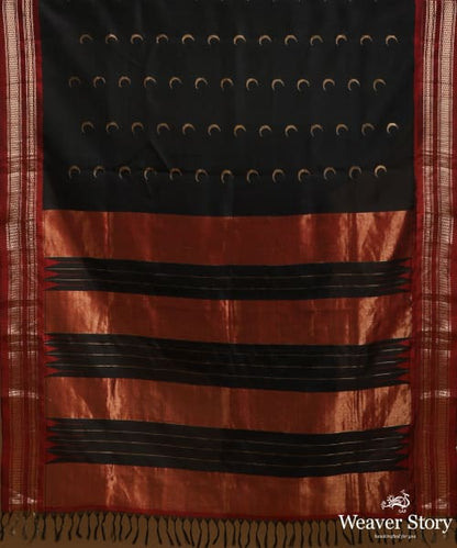 Pure_Black_Mulberry_Silk_Chandrakala_Saree_With_Gold_And_Silver_Zari_Border_WeaverStory_05