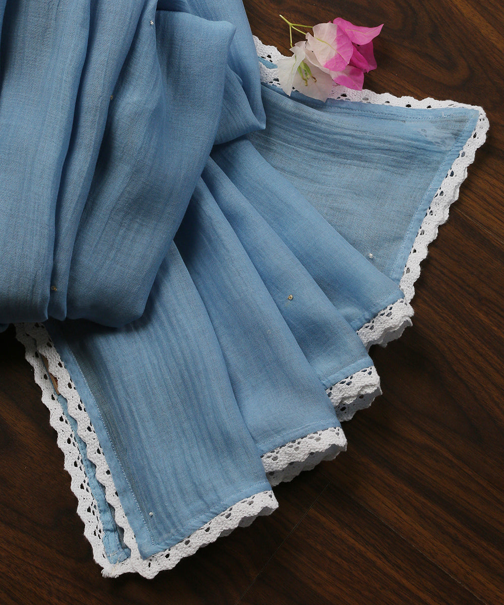 Blue_Handloom_Chanderi_Dupatta_With_Hand_Embroidered_Sequins_And_Cotton_Lace_WeaverStory_01