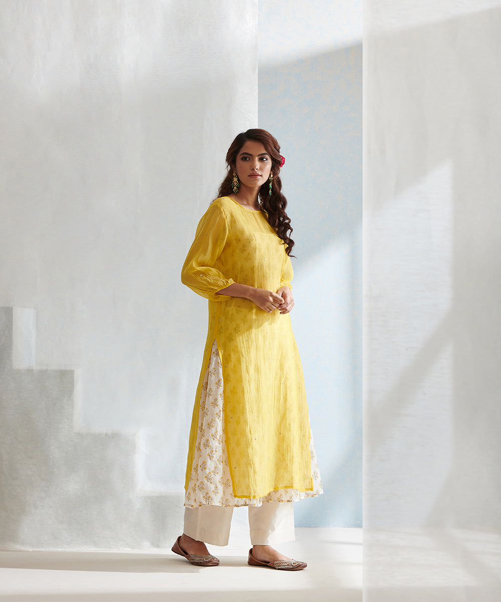 Buy Yellow Embroidered And Printed Shirt Kurta With White Parallel Pants  Online - W for Woman
