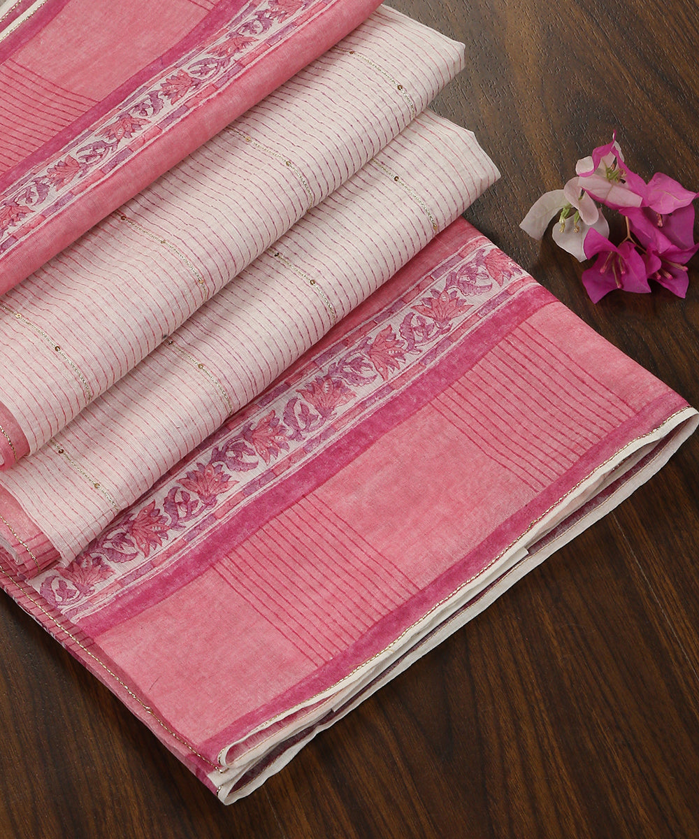 Handloom_Pink_Chanderi_Handblocked_Dupatta_With_Hand_Embroidered_Zari_And_Sequins_WeaverStory_01