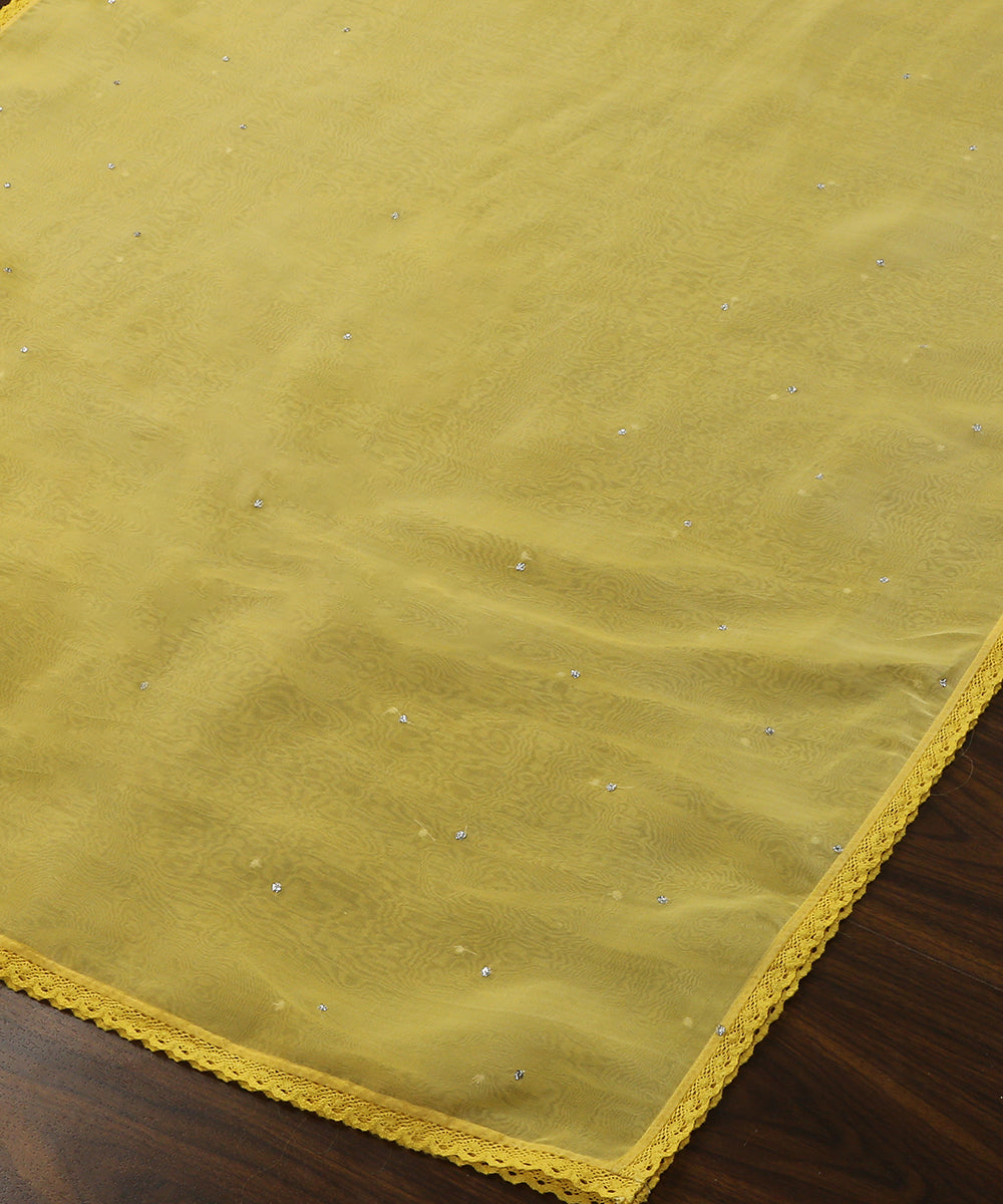 Yellow_Handloom_Organza_Dupatta_With_Hand_Embellished_Sequins_And_Cotton_Lace_WeaverStory_03