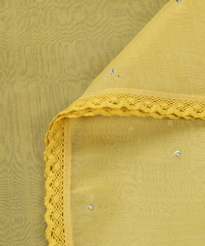 Yellow_Handloom_Organza_Dupatta_With_Hand_Embellished_Sequins_And_Cotton_Lace_WeaverStory_04