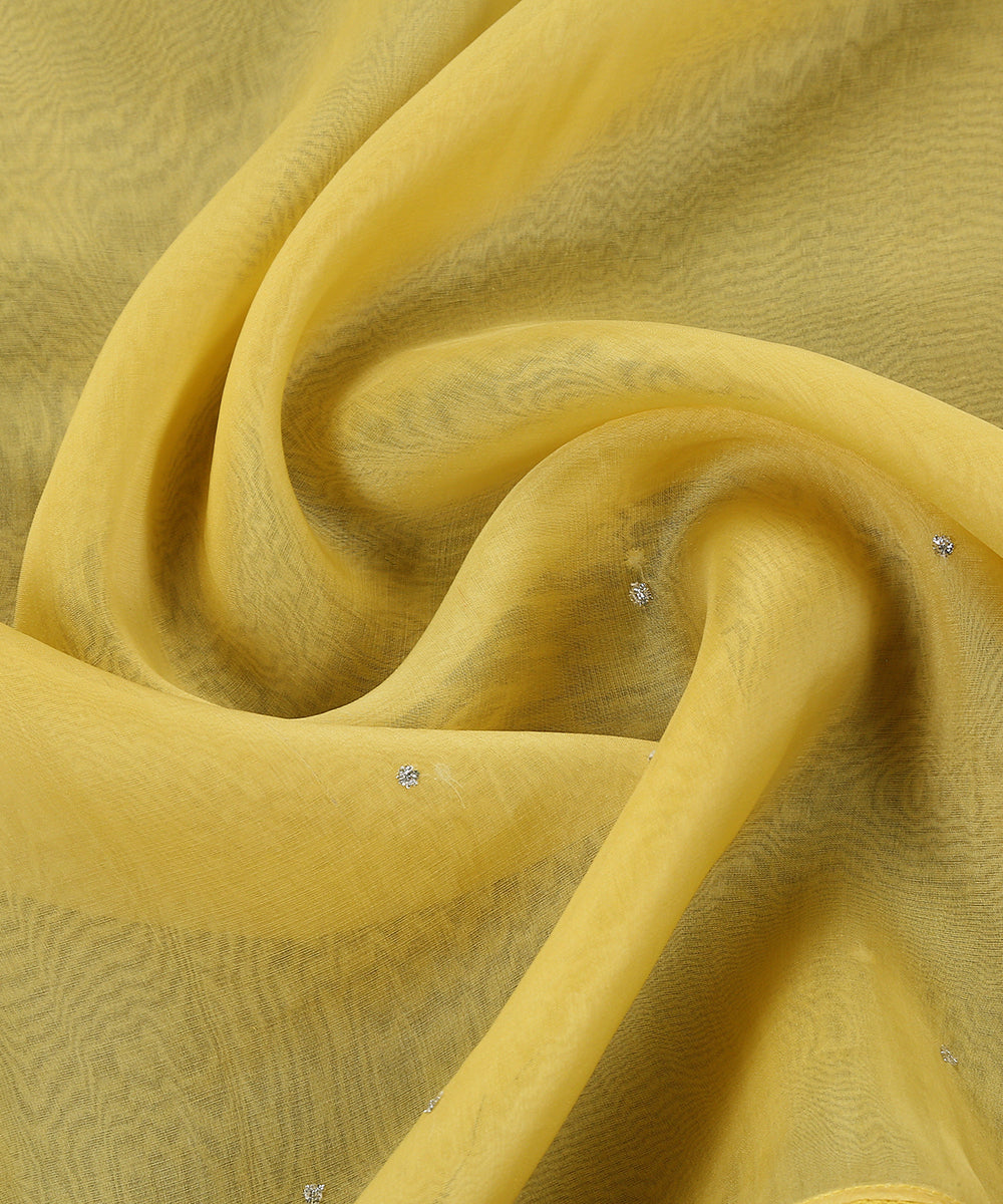 Yellow_Handloom_Organza_Dupatta_With_Hand_Embellished_Sequins_And_Cotton_Lace_WeaverStory_05