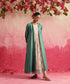 Handloom_Turquoise_Chanderi_Jacket_With_Off_White_Block_Printed_Dress_WeaverStory_01