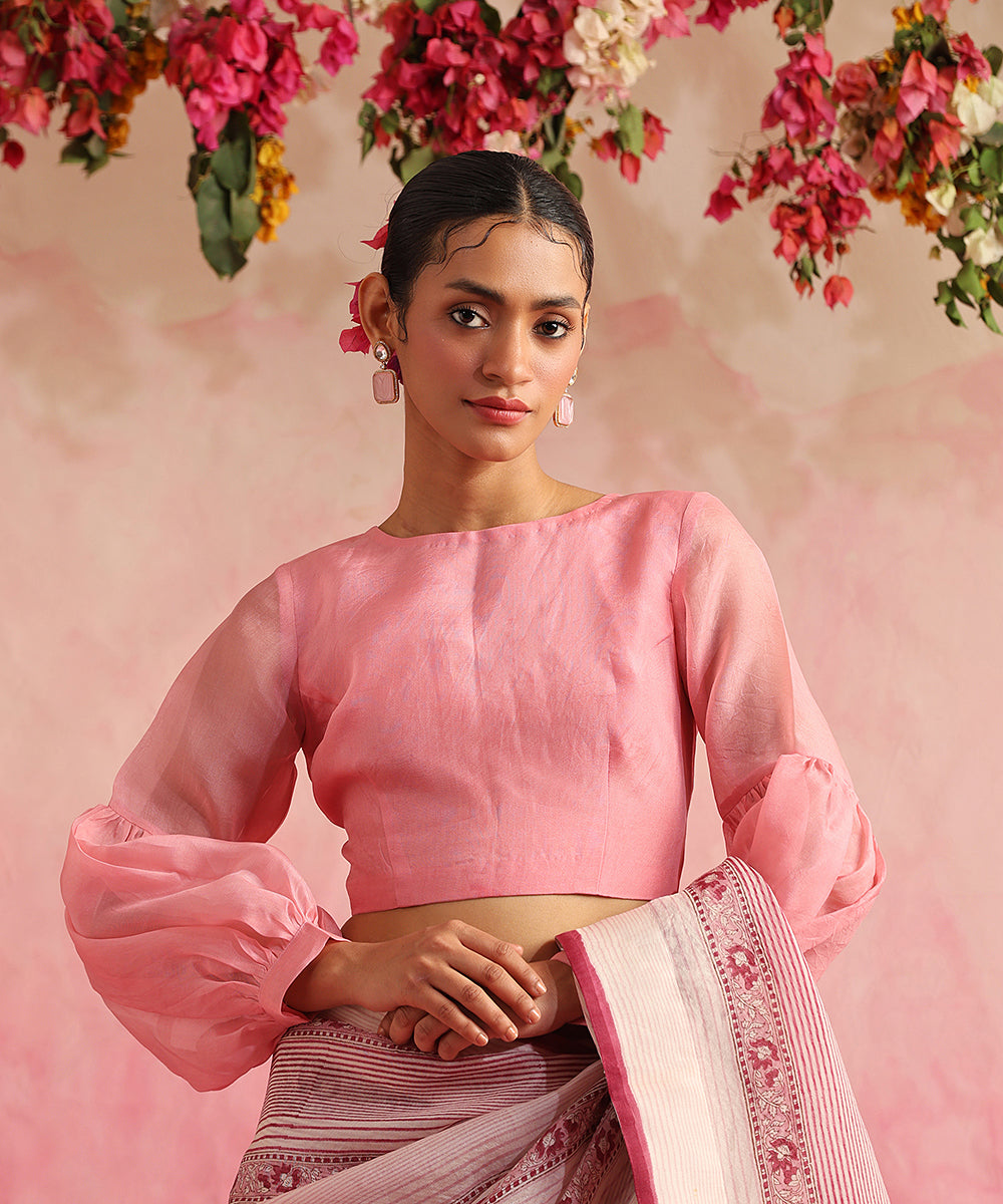 Handloom_Sweet_Pink_Organza_Blouse_With_Boat_Neckline_WeaverStory_02