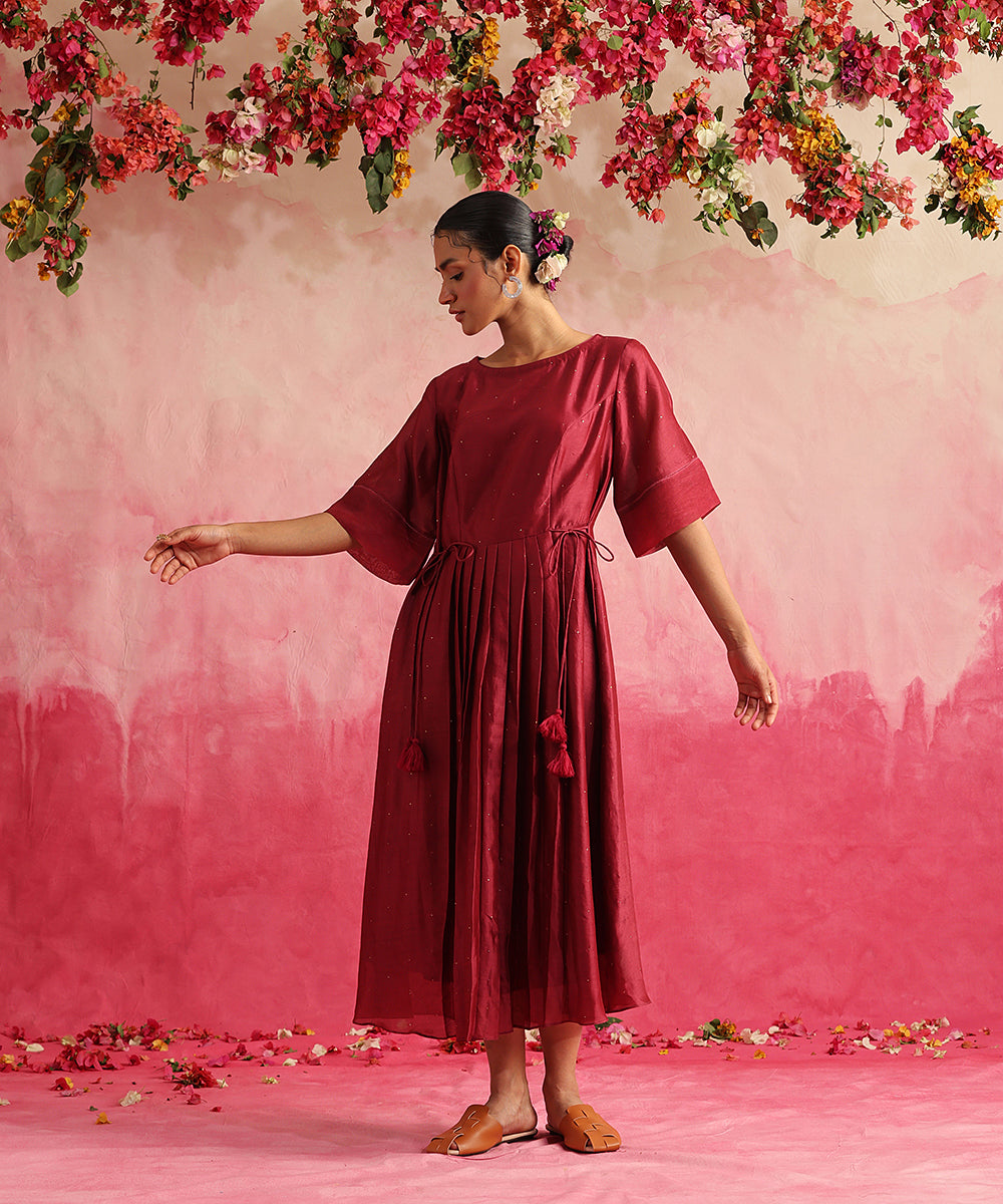 Handloom_Viva_Magenta_Chanderi_Dress_With_Tie_Knot_Details_WeaverStory_02