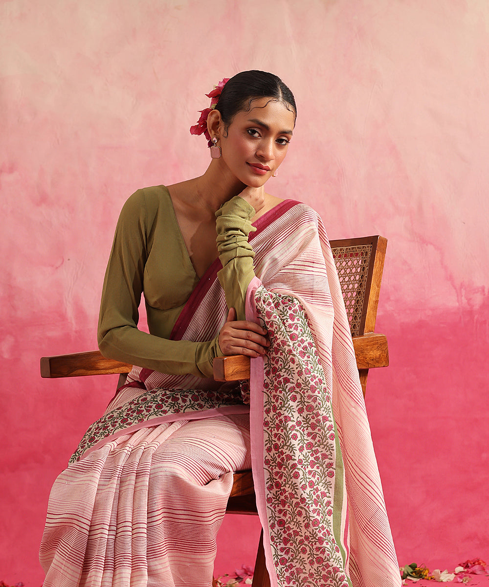 Handloom_Pink_Chanderi_Saree_With_Floral_Hand_Block_Print_WeaverStory_01