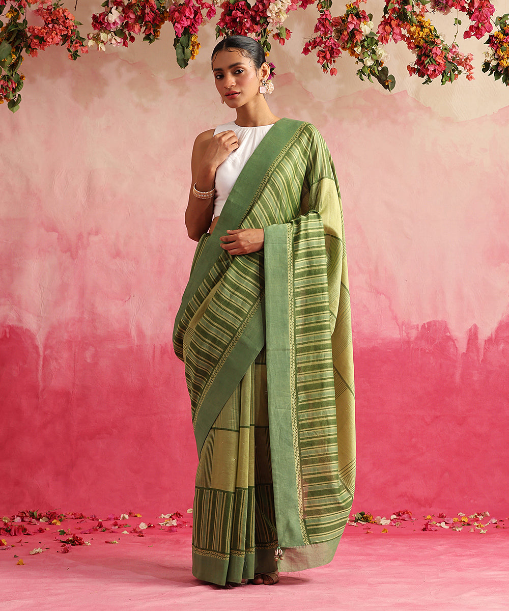 Light Green Chanderi Silk Saree With Maroon Border – Shopzters