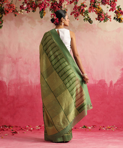 Handloom_Chartreuse_Green_Chanderi_Saree_With_Hand_Block_Printed_Stripes_And_Geomatric_Jaal_WeaverStory_03