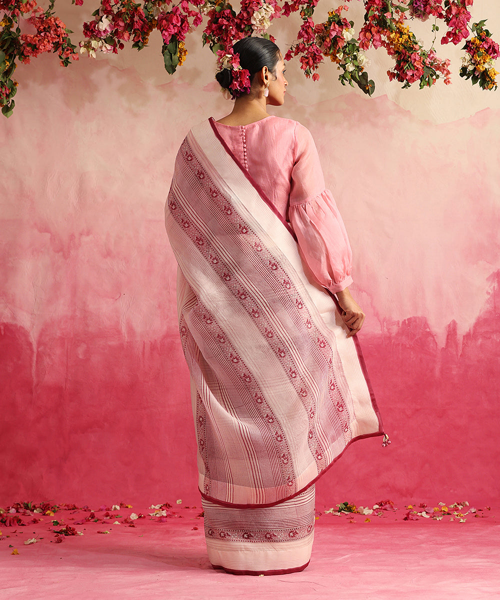 Handloom_Off_White_Organza_Saree_With_Hand_Block_Printed_Stripes_And_Floral_Pattern_WeaverStory_03