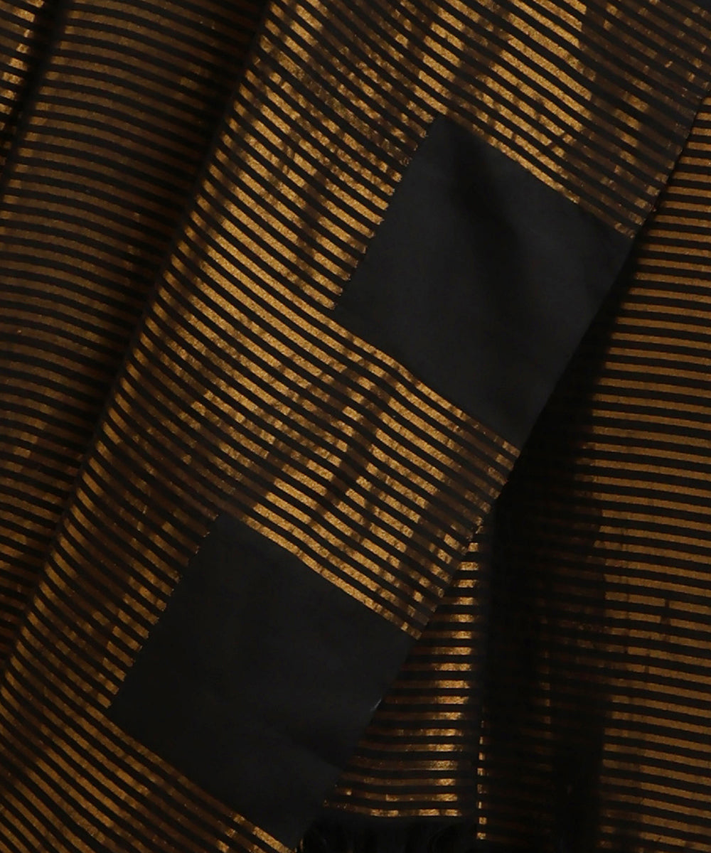 Black_And_Gold_Silk_Cotton_Saree_With_Zari_Stripes_Woven_In_Contenporary_Style_WeaverStory_04