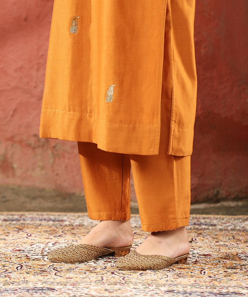 Burnt_Orange_Hand_Embroidered_Pure_Chanderi_Silk_Kurta_With_Pants_And_Dupatta_WeaverStory_07