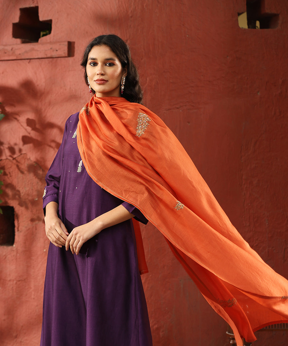Deep_Purple_Hand_Embroidered_Pure_Chanderi_Silk_Kurta_With_Pants_And_Burnt_Orange_Dupatta__WeaverStory_02
