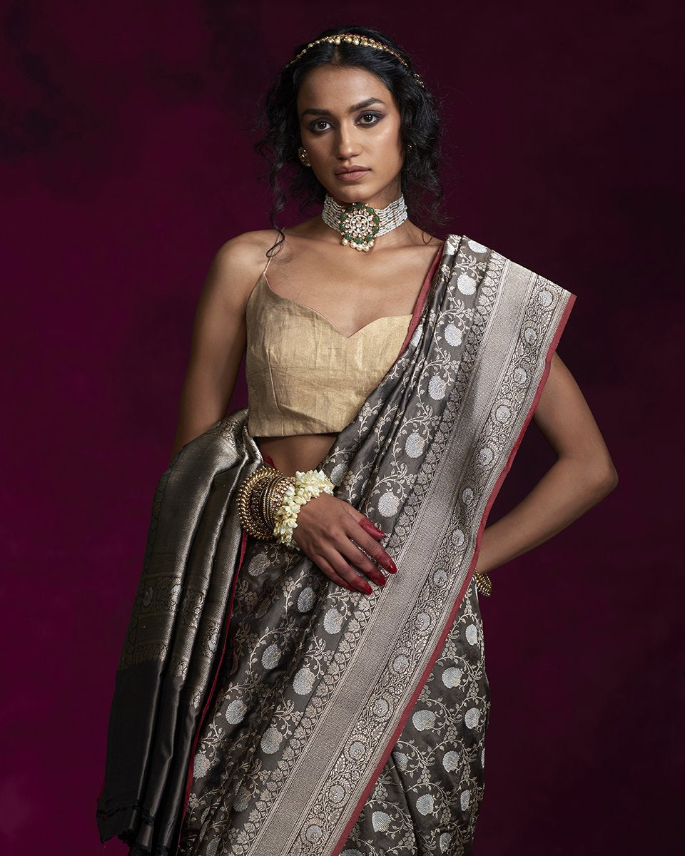Charcoal_Handloom_Katan_Silk_Banarasi_Saree_with_Grey_Meenakari_and_Bareek_Jangla_WeaverStory_01