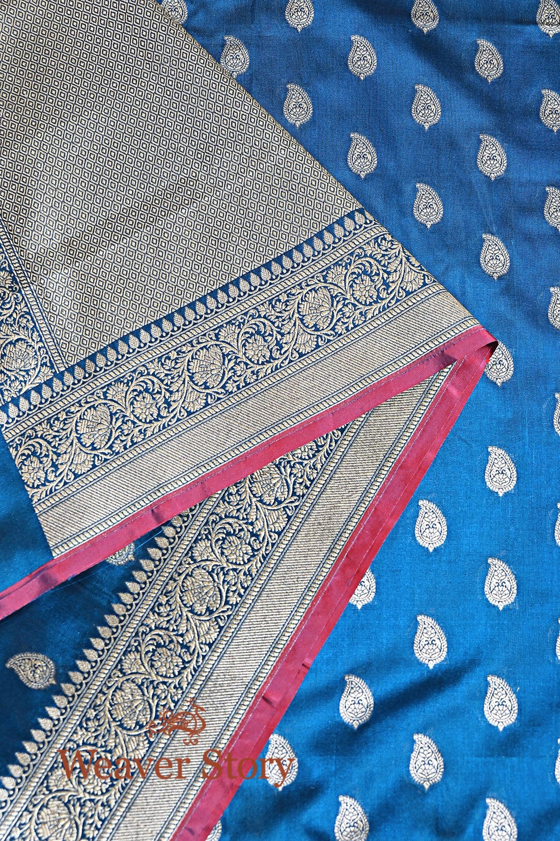 Handloom_Blue_Cutwork_Katan_Silk_and_Georgette_Banarasi_Dupatta_with_Paisleys_WeaverStory_02