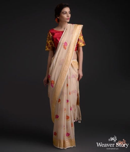 Beige_meenakari_gulab_boota_georgette_saree_WeaverStory_02