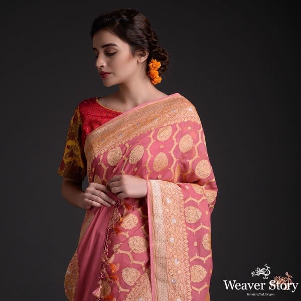 Pink_Ombre_dyed_kadhwa_banarasi_jangla_WeaverStory_01