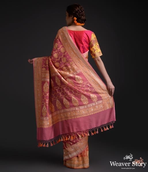 Pink_Ombre_dyed_kadhwa_banarasi_jangla_WeaverStory_03