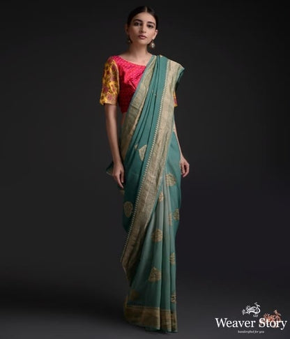Forest_Green_shaded_kadhwa_georgette_saree_WeaverStory_02