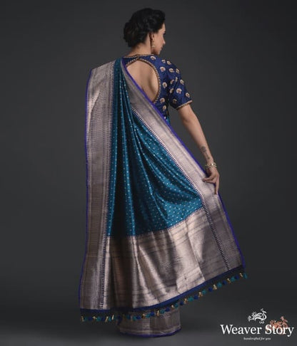 Deep_blue_Tanchoi_saree_with_golden_motifs_WeaverStory_03